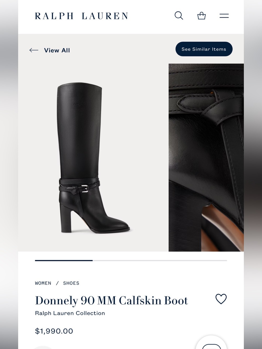 $1990 Ralph Lauren Black Calfskin Knee Boots with Harness Detail